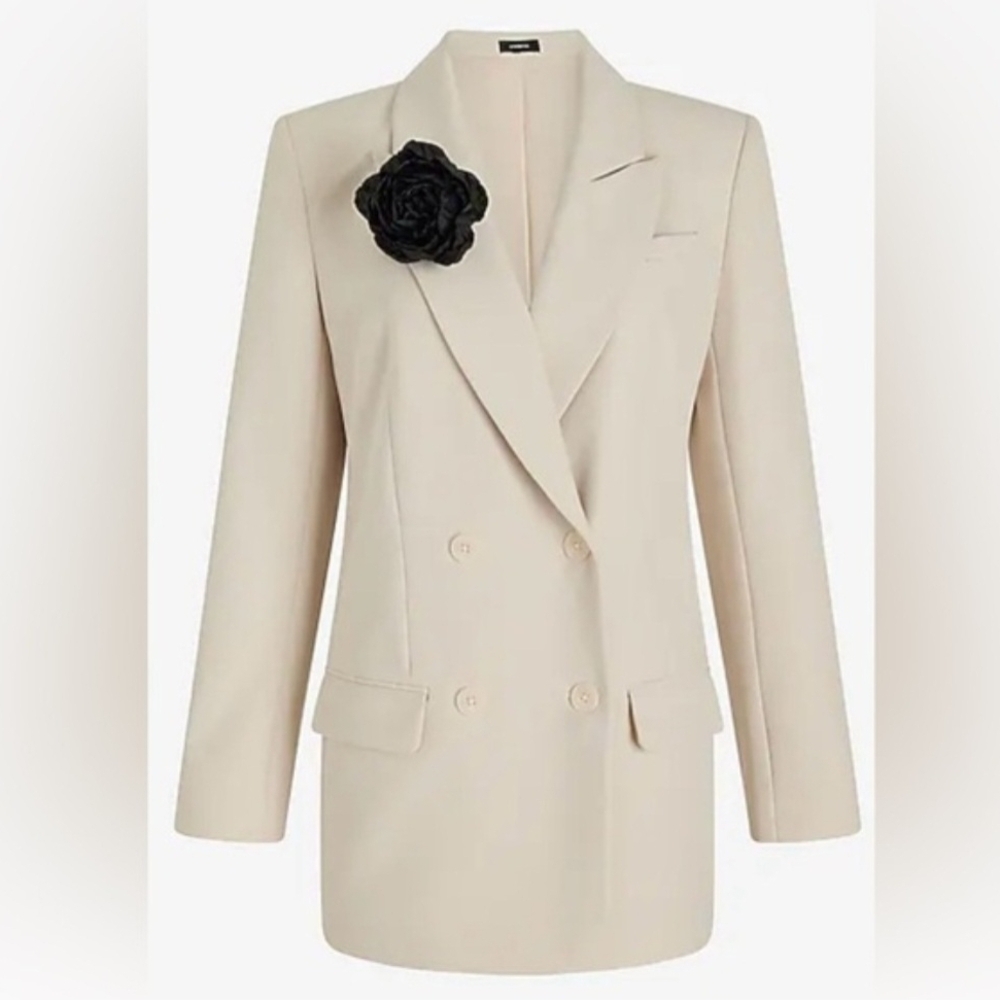 Express Beige Double-Breasted Blazer - Picture 4 of 9